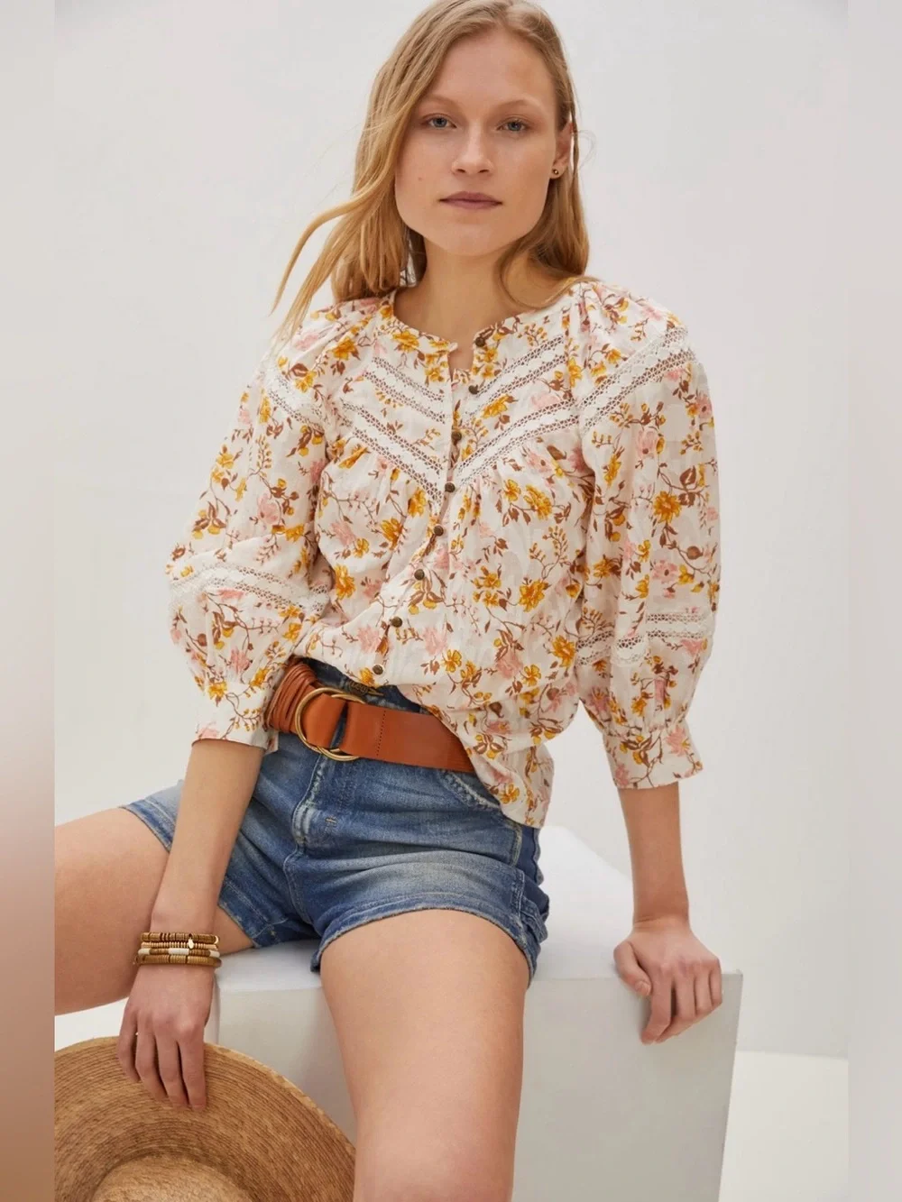 Anthropologie Harmony Floral Lace Peasant Blouse